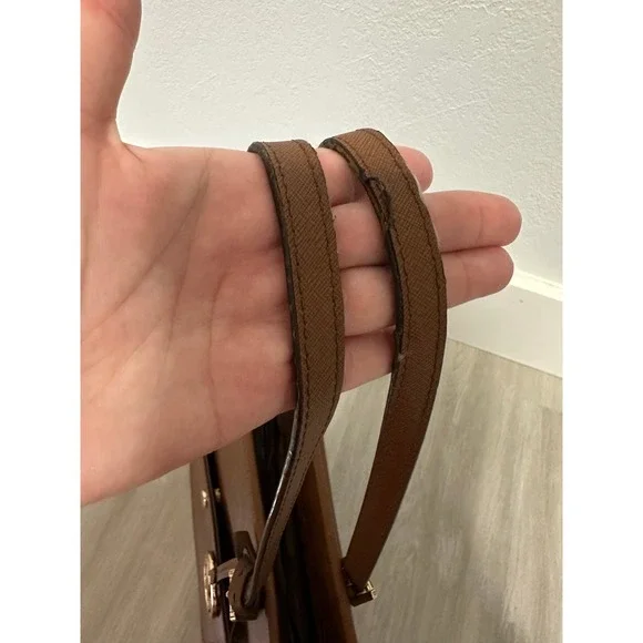 Michael Kors Brown Leather Tote Bag Gold‎ Tone MK Logo - Picture 6 of 11